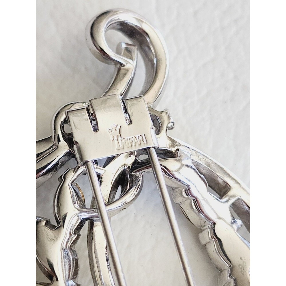 1940s CROWN TRIFARI Ribbon Bow Alfred Philippe Clear Rhinestone FUR CLIP Brooch - Picture 8 of 9